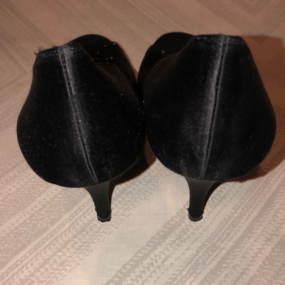 Marc Jacobs Black Satin Open Toe Heels with Rhinestone Bow Size 9 - Picture 4 of 8